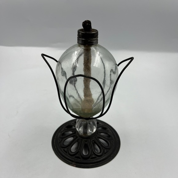 Vintage Glass Globe Tabletop Torch Oil Lamp Boho Cottage Core Fairy Garden - Picture 5 of 8